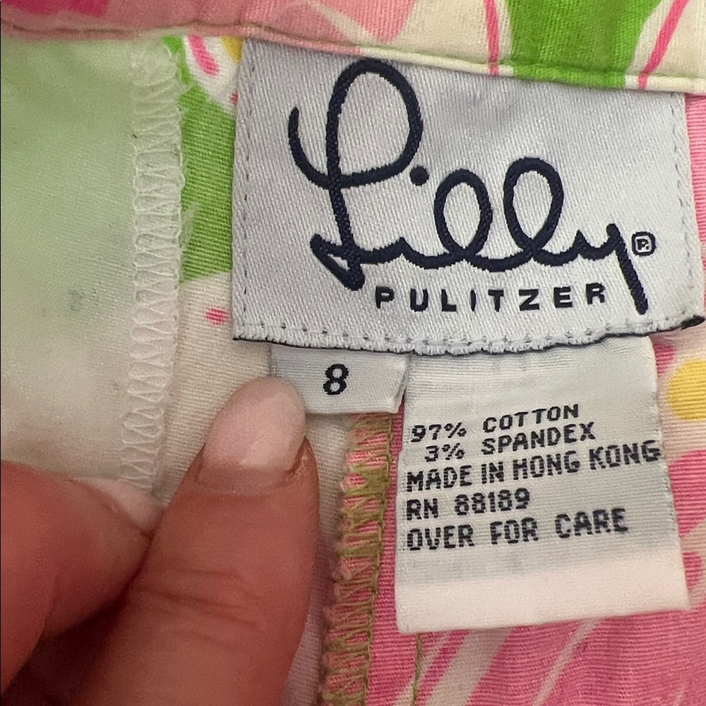 Vintage Lilly Pulitzer Dragonfly Cotton Tropical Green Pink Floral Shorts Size 8 - Picture 2 of 3